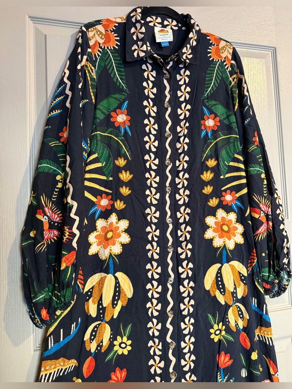 Farm Rio X Anthropologie Floral Long-Sleeve Button-Front Midi Shirt Dress - Picture 11 of 14